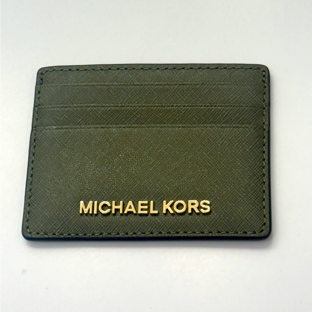 Michael Kors Jet Set Travel Saffiano Card Holder | OS | Olive Green / Gold